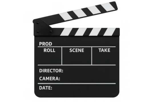 Movie clapperboard with transparent background for easy editing