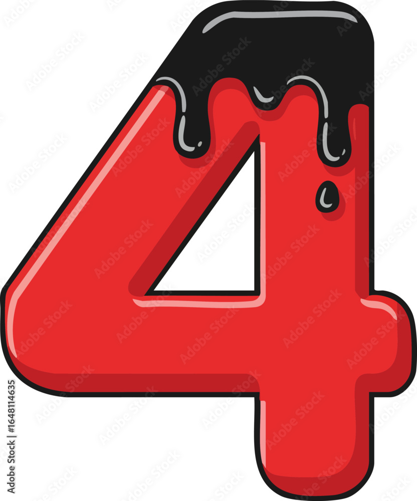 Aufkleber red number four with black paint dripping illustration in vector format for creative graphic design 