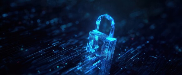 The glowing digital padlock representing cybersecurity and data protection in a networked world