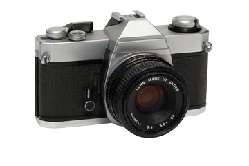 Fototapeta premium Classic film camera with lens, showcasing vintage photography equipment