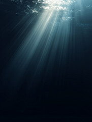 Underwater sunlight shining through clear blue ocean depths, 3D render