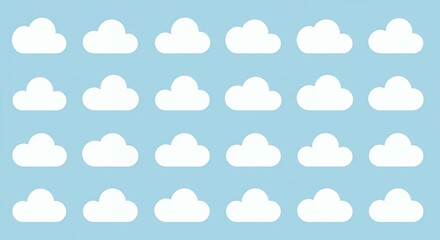 Fototapeta premium White fluffy clouds seamlessly repeating pattern on light blue sky background for digital wallpaper and textile design