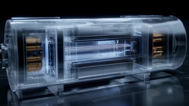 Medium view showing a solidstate battery in a controlled nailpenetration safety test with Xray imaging detailing internal components in clear focus.