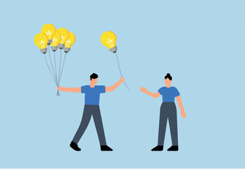 businessman giving lightbulb idea to young employee.