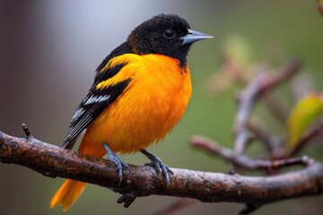 Fototapeta premium The Baltimore oriole is a small blackbird found in eastern North America depicted in a natural scene from a Wisconsin state park
