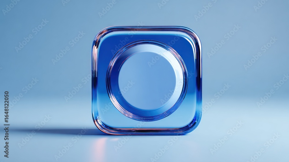 Poster blue square with a round button in the middle
