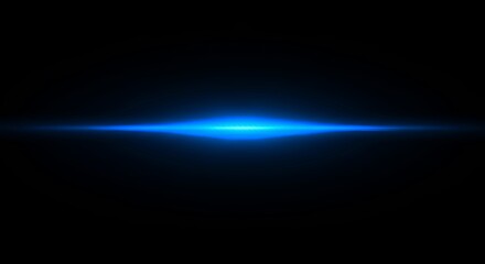Obraz premium Intense blue laser light beam stretching horizontally across dark space with bright central glow for technology presentations and digital backgrounds