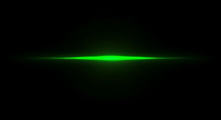 Intense green laser beam light effect with bright central glow on black background for visual design projects