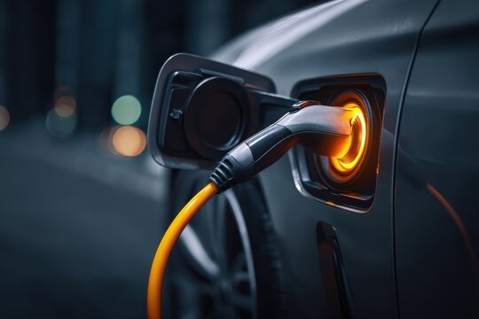 Electric vehicle charging point Detailed view of the power connector in an EV Image