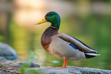 Fototapeta premium Anas querquedula commonly called mallard is a small duck species found mainly in Western Europe South America and western Asia