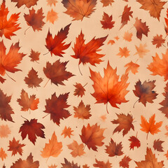 Fototapeta premium Watercolor pattern showcasing various autumn leaves in shades of brown. A perfect background for fall-themed designs.