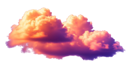 Leuchtende, bunte Wolken in warmen Orange-, Pink- und Violetttönen, transparenter Hintergrund, PNG