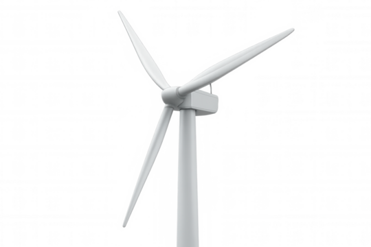 Modern white wind turbine generating sustainable and renewable energy against a transparent background