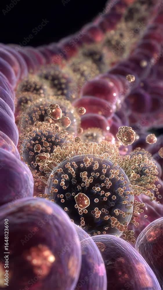 Poster detailed crosssection view of large intestine with shimmering fermentation gases bubbling within col