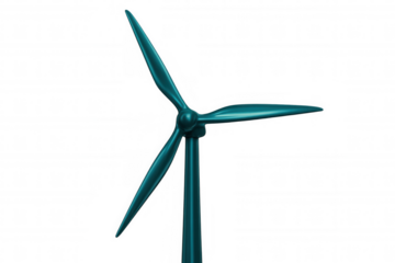 Green wind turbine spinning against transparent backdrop, symbolizing clean energy innovation