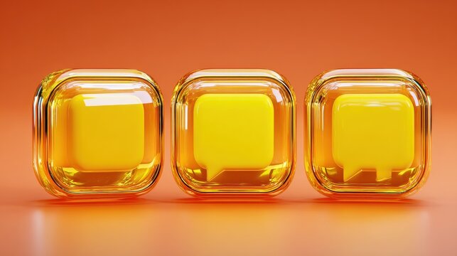 Three yellow cubes with speech bubbles on them