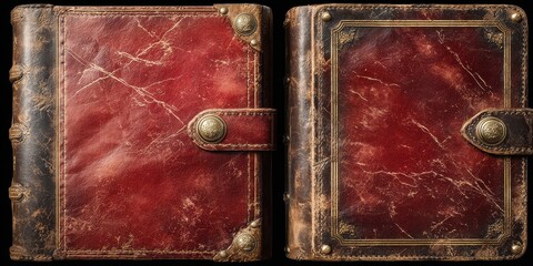 Two leather bound books with gold buttons on the front