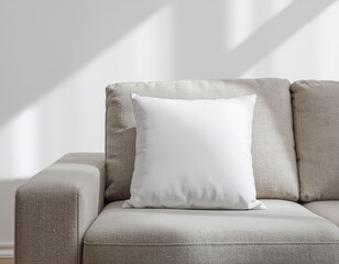 Cozy Beige Couch with Clean White Decorative Pillow