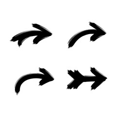 Obraz premium Grunge Black Silhouette Arrow Icons with Brush Stroke Texture Indicating Direction and Movement