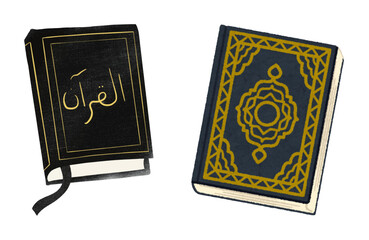 Elegant illustration of two Qurans showcasing intricate details, perfect for Ramadan-themed designs and educational resources about Islamic culture and heritage
