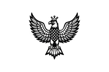 Fototapeta premium A black and white illustration of an eagle with a crown on its head silhouette