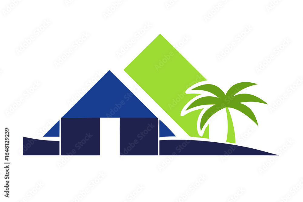 Aufkleber abstract geometric representation of a tropical island resort with a palm tree and stylized structur
