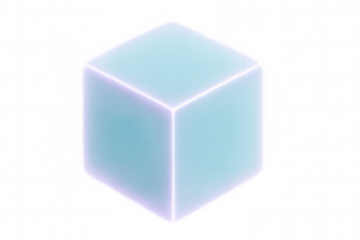 Light blue cube with glowing edges on a transparent background, perfect for digital art and design projects