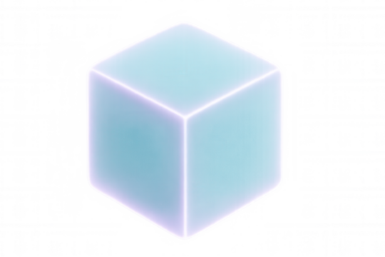 Light blue cube with glowing edges on a transparent background, perfect for digital art and design projects