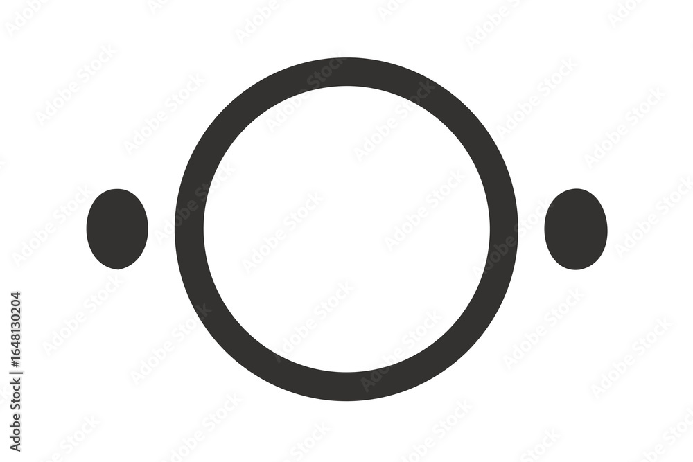 Poster minimalist abstract dark background with a simple grey oval and two small circles on the sides