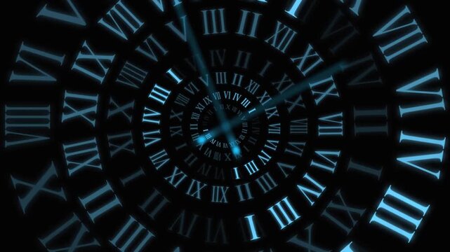 Roman numerals clock that expresses the rapidly passing time and hours. Speed over time