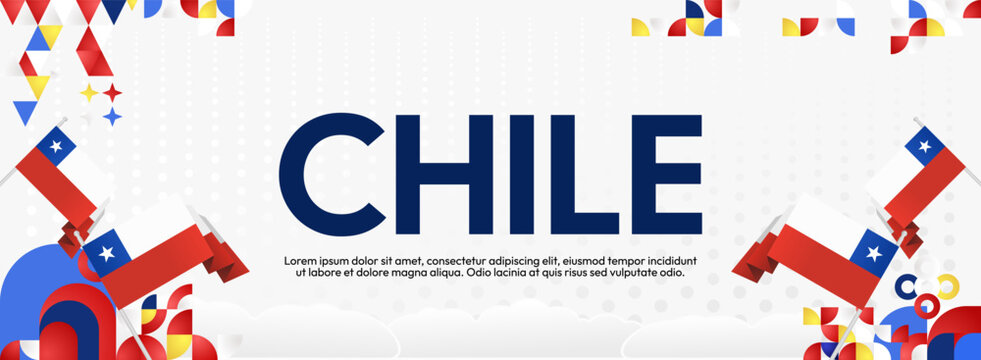 Horizontal Chile Independence Day template with national flag, geometric ornaments, and festive colors. Ideal for banners, posters, web header, promotions, and event campaigns. Happy national day
