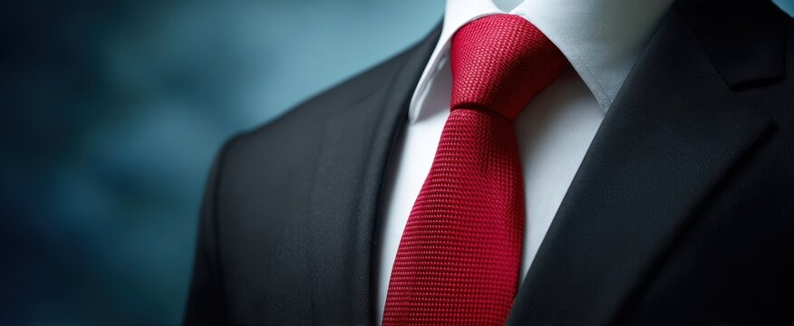The Red Tie on a Sharp Black Suit Close-up Corporate Fashion Detail