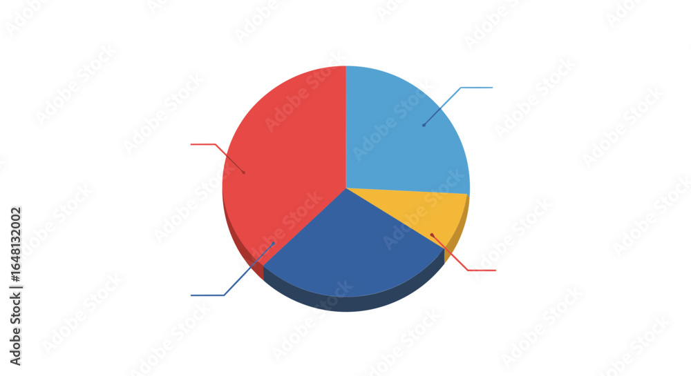 Poster vector pie chart infographic element with four colored segments for data analysis and statistical re