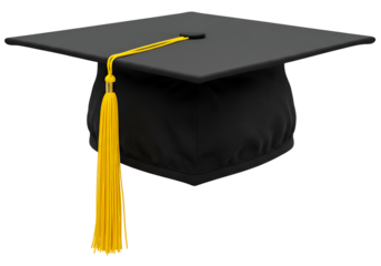 Black graduation cap with yellow tassel on a dark background emphasizing academic achievement and