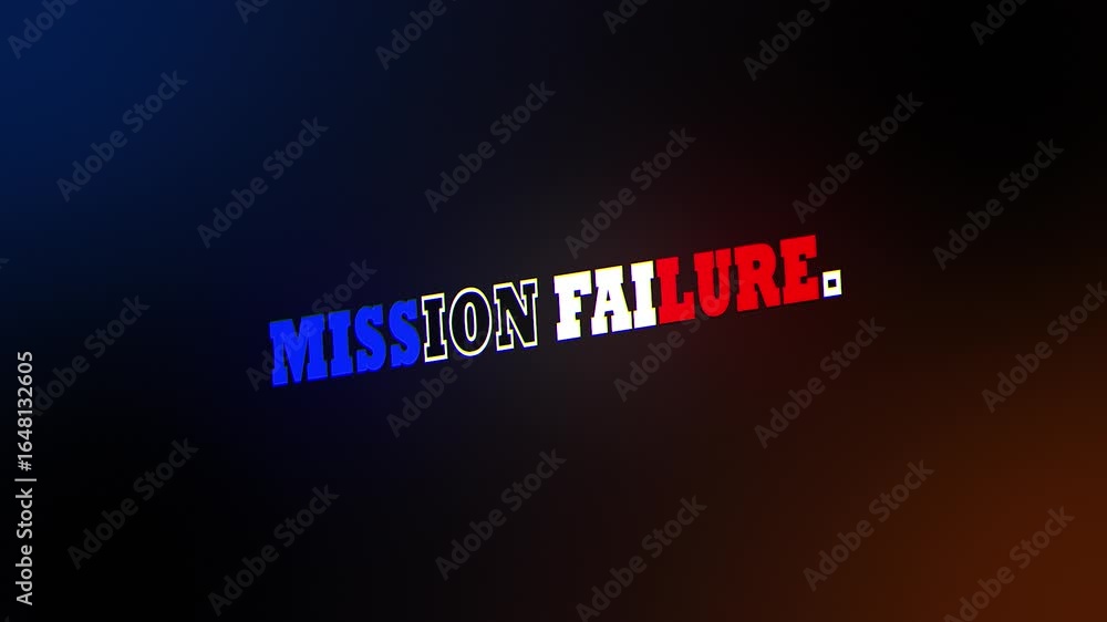 Poster mission failure text word gold light animation loop with glitch text effect. 4k 3d seamless looping 
