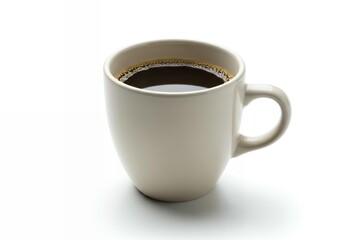 Hot black coffee in beige ceramic mug with natural foam pattern, artisanal coffee service photography for cafe and restaurant promotional materials