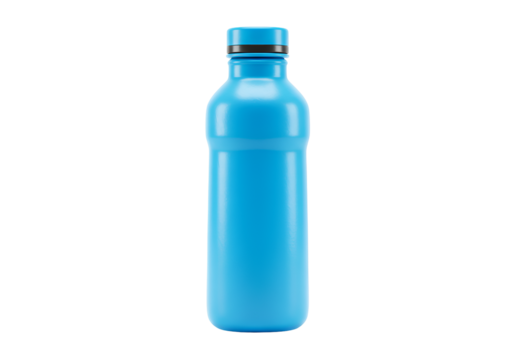 Blue Plastic Water Bottle with Cap on a Black Background for Hydration and Drinkware