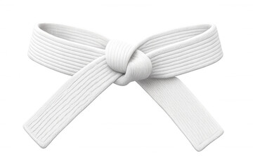White martial arts belt knotted, showcasing beginner's ranking on clean transparent backdrop