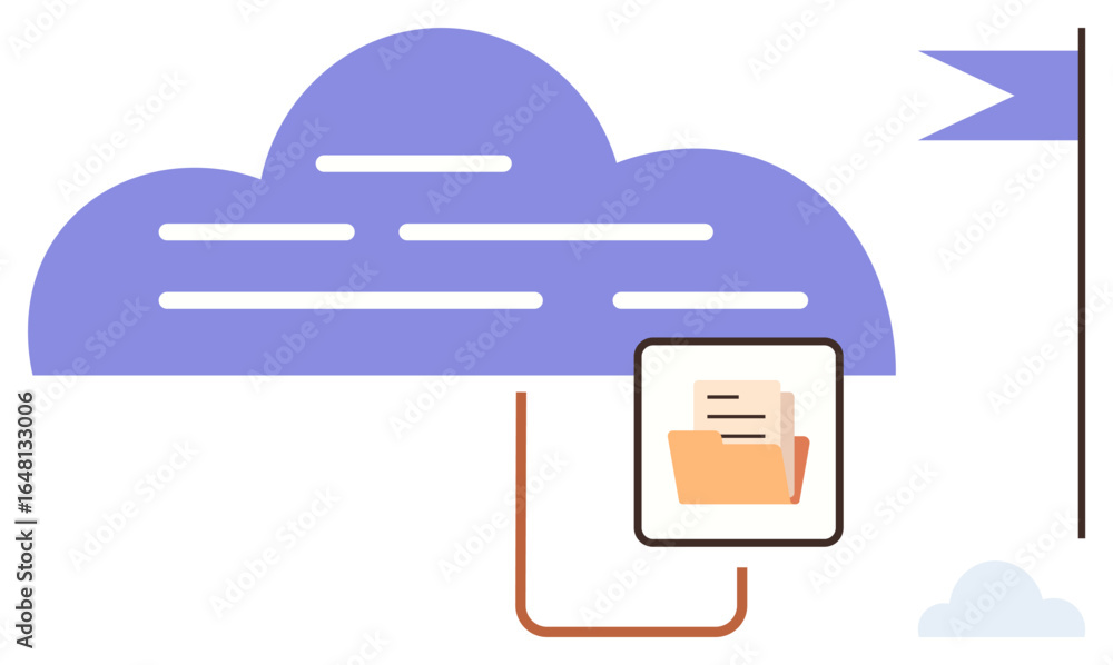 Aufkleber minimalistic cloud graphic connected to a file folder with documents, representing online storage. i