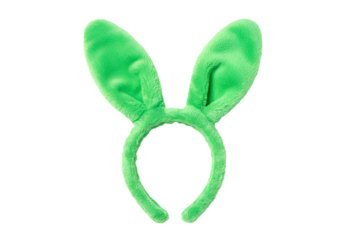 Bright green bunny ear headband with plush fabric on black background for cosplay or costume