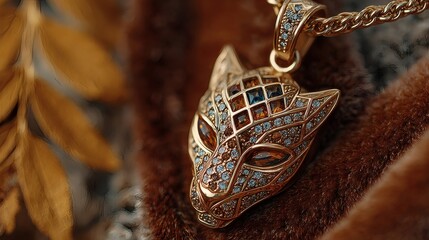 A jeweled animal pendant necklace on velvet, showcasing rich autumn colors for World Animal Day.