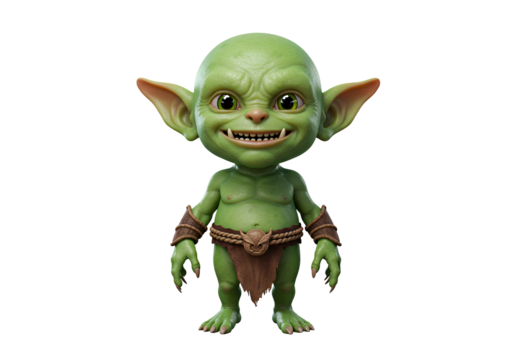 Cartoon Goblin Character with Green Skin Large Ears and Playful Expression