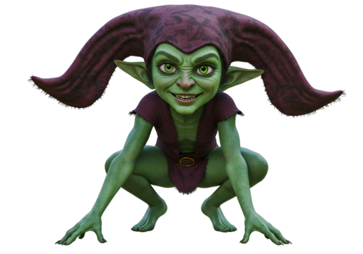 Cartoon Goblin Character with Large Ears and Mischievous Expression for Fantasy Artwork