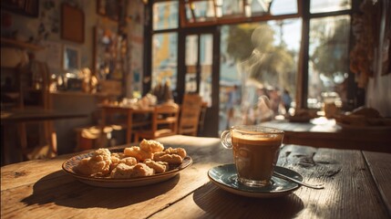 Espresso with pastries in a sunlit vintage Buenos Aires café