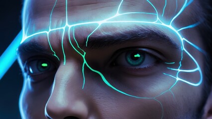 Brainwave Projection, Glowing Mind Patterns, Ethereal Thought Display,
Digital Brain Art, Subtle Forehead Glow