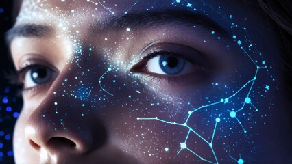 Celestial Cheek Projection, Starry Skin Patterns, Cosmic Face Glow, Glowing
Constellation Art, Subtle Galaxy Cheek