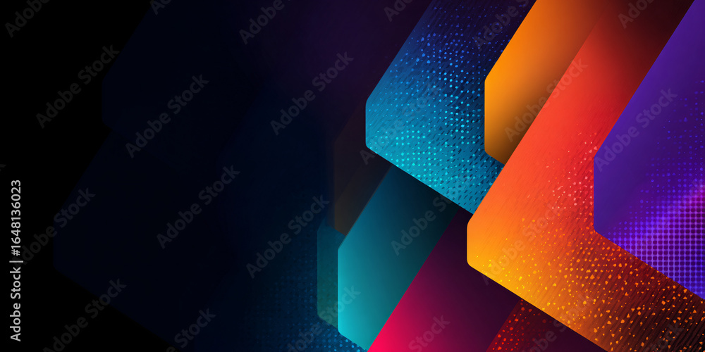 Poster dark background with multi-colored squares and empty space. abstract geometric illustration. shapes.