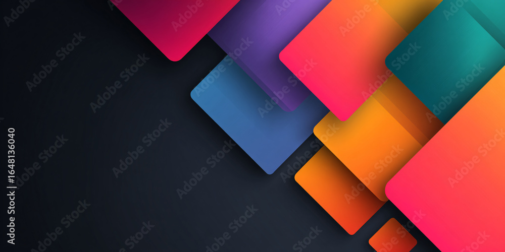 Poster dark background with multi-colored squares and empty space. abstract geometric illustration. shapes.
