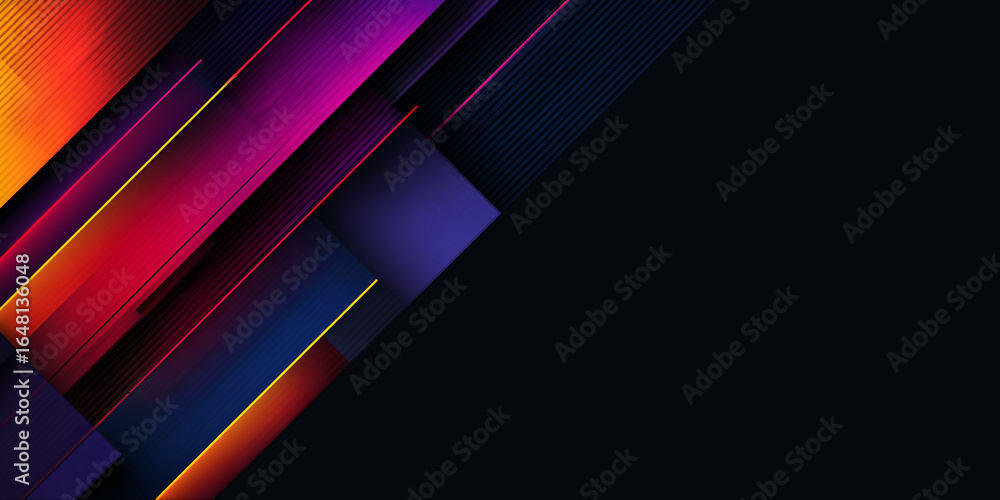 Poster dark background with multi-colored squares and empty space. abstract geometric illustration. shapes.