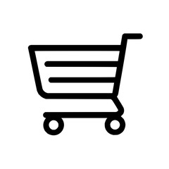 Simple shopping cart icon representing retail purchases and online store transactions with wheels and basket like structure